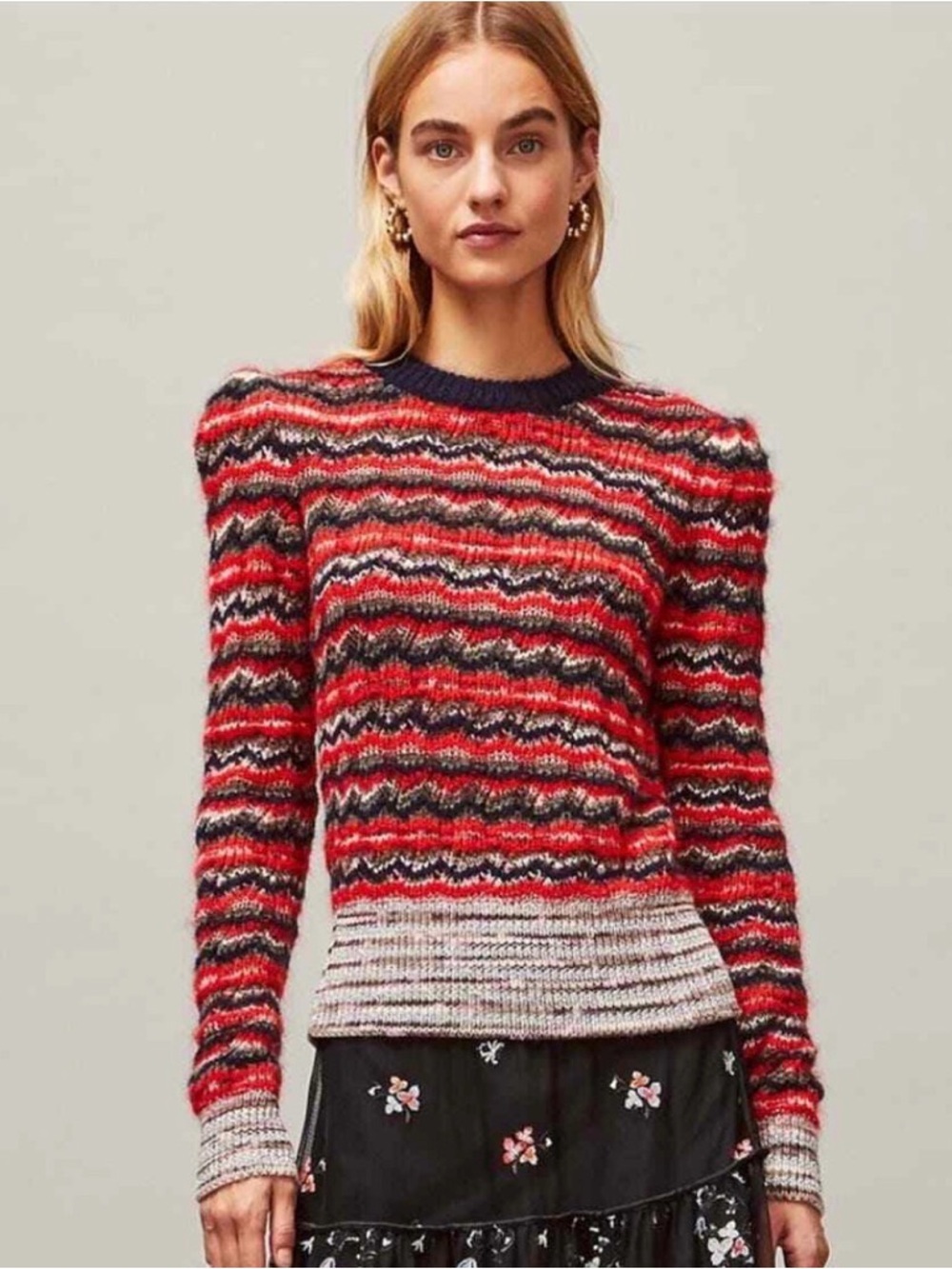 Tory Burch Lurex Mohair Wool Zig-Zag Knit Sweater XL / Retro Boho Chic